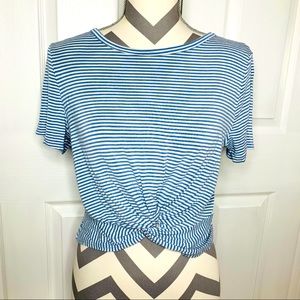 Gaze Blue And White Stripe Knotted Crop Top